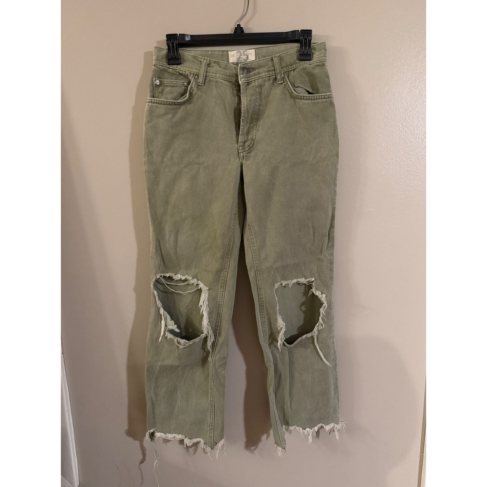Free People We The Free Tapered Baggy Boyfriend‎ Distressed Jeans Sage Green 25